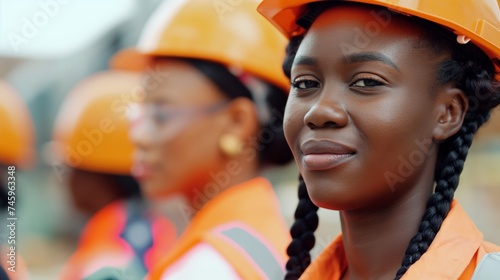 Close up African american female construction worker.