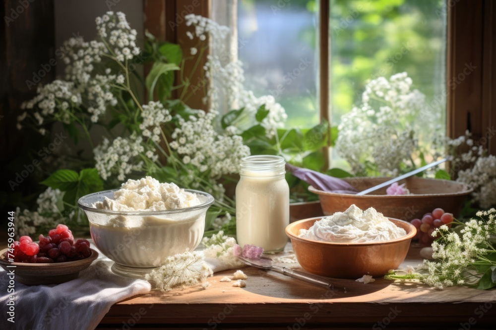 custom made wallpaper toronto digitalCtryside still with fresh products and summer blooms on rustic table