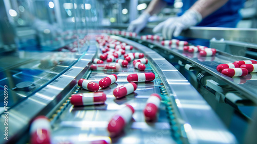 With precision and attention to detail, a man oversees the assembly line in a pharmaceutical plant, ensuring the efficient production of medical drugs essential for addressing crit