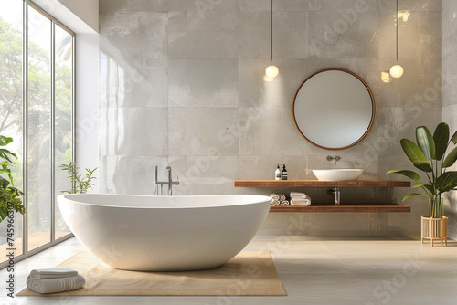 Contemporary bathroom interior with clean lines  modern fixtures.