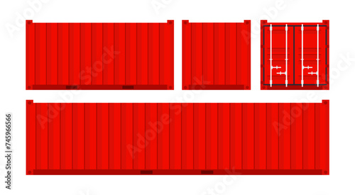Set red cargo containers. Freight Shipping, delivery and transportation. Vector illustration