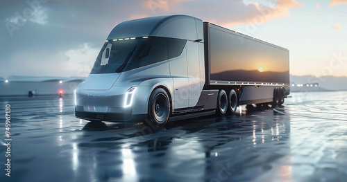 Trucks of the future, light silver and light black. Generative AI.