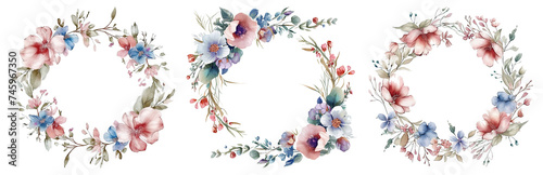watercolor frame flowers, a set of illustrations in handmade watercolor style on a white background, generative ai 