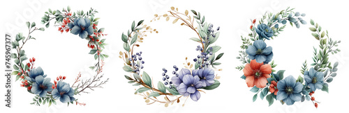 watercolor frame flowers  a set of illustrations in handmade watercolor style on a white background  generative ai  
