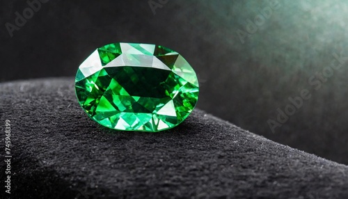 Green shiny sapphire on gray background