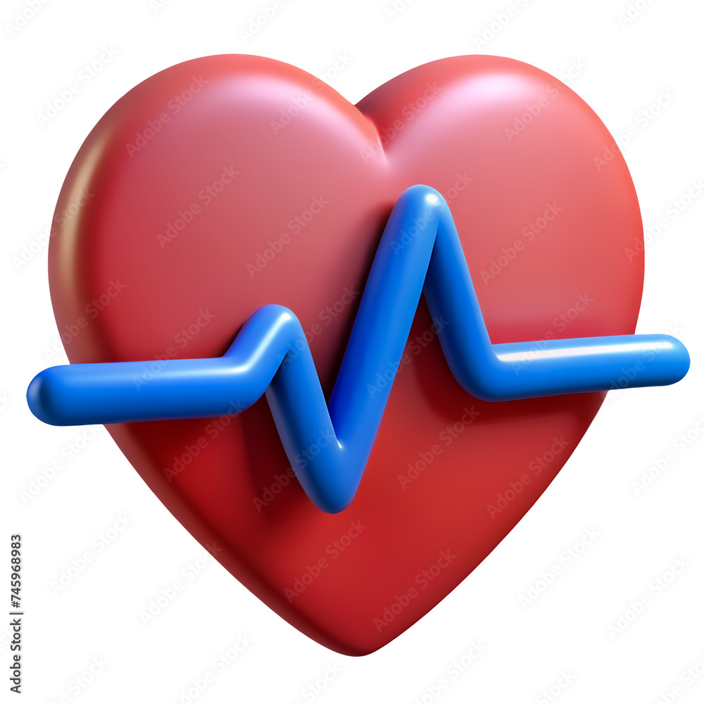 3d red heart with cardiograph heartbeat line isolated on transparent background 3d red heart with cardiograph heartbeat line isolated on transparent background