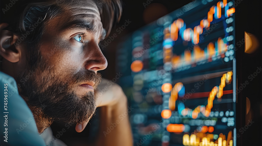 Trader looking at the crypto charts. Generative AI. Trader looking at the crypto charts. Generative AI.