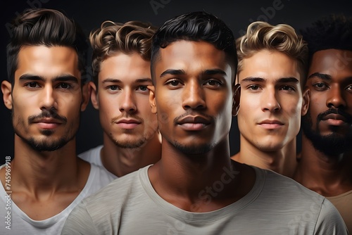 Portrait of a group of young men. Men's beauty, fashion diversity 