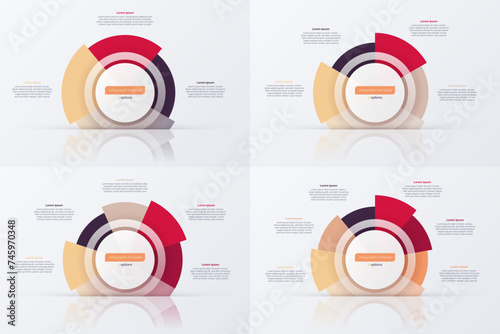 Set of circle infographic diagrams 3 4 5 6 options. Vector illustration