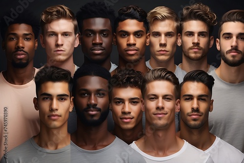 Portrait of a group of young men. Men's beauty, fashion diversity 