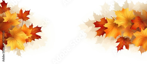 Two vibrant images of autumn leaves  showcasing the beauty of Maple leaves against a clean white background. These leaves feature rich hues of red  orange  and yellow  symbolizing the fall season.