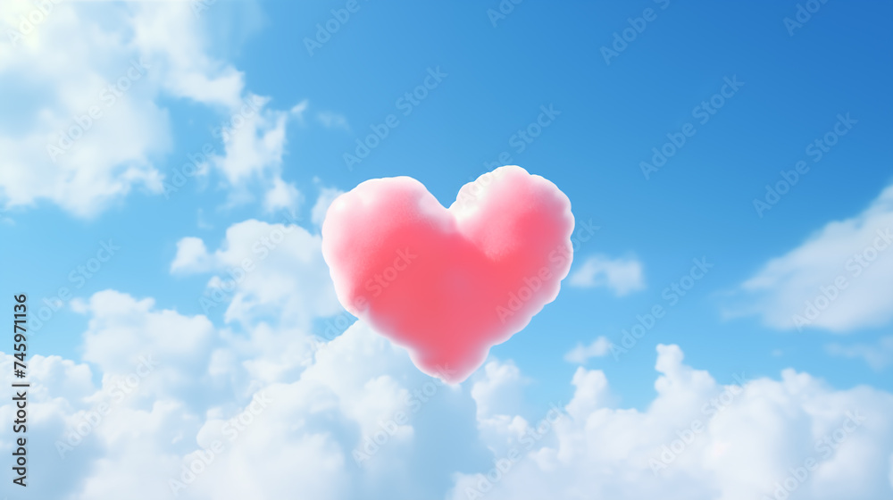 Picture of heart shaped clouds in blue sky
