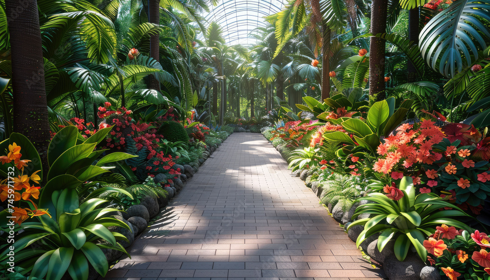 The botanical garden, a sanctuary of biodiversity and natural splendor. From exotic orchids to towering palms. Generative AI.