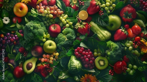 vibrant collection of spring seasonal fruits and vegetables rich in color and texture © pier