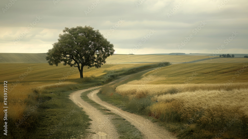 Lonely Tree by a Meandering Country Road.
A solitary tree stands beside a winding road through tranquil farmland.