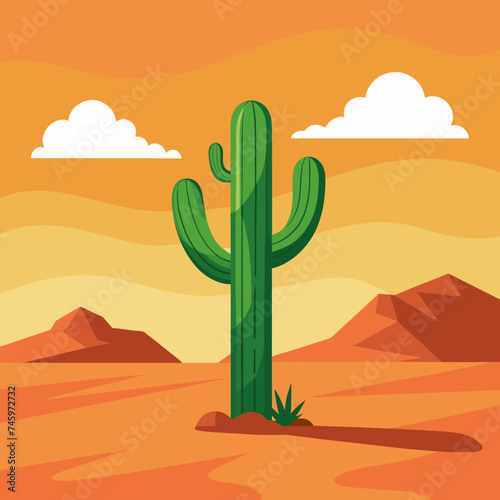 A lone cactus standing resilient in the desert. vektor illustation