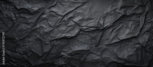 A crumpled and wet black paper creates a textured backdrop with blank space for copy. The papers folds and creases add depth and visual interest to the background.