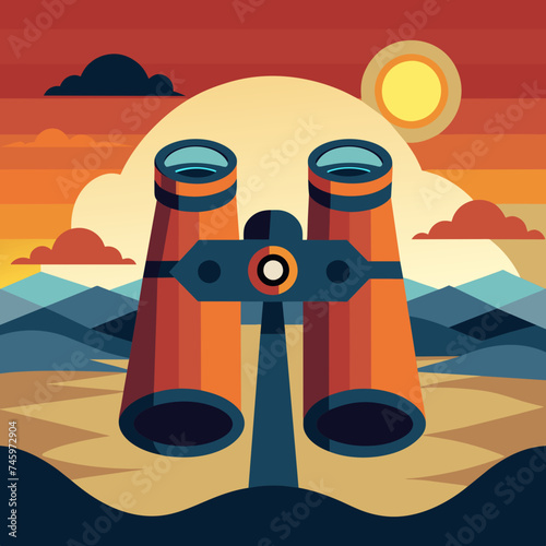 A lone pair of binoculars scanning the horizon. vektor illustation