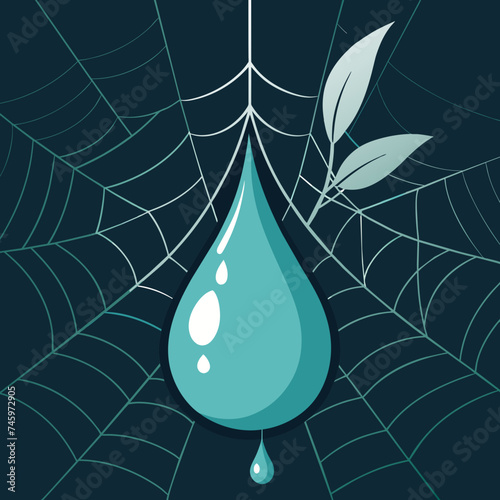 A single raindrop clinging to a spider's web. vektor illustation