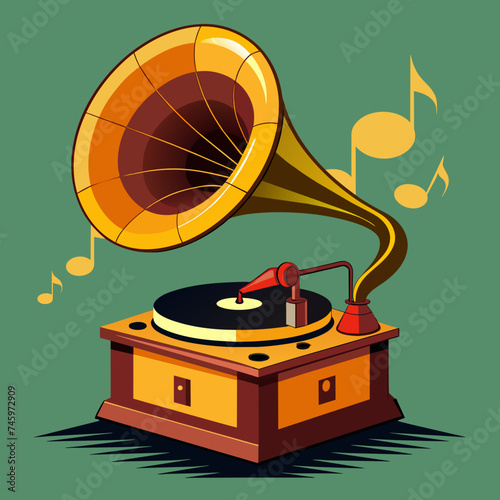 A vintage gramophone, playing melodies from yesteryear. vektor illustation