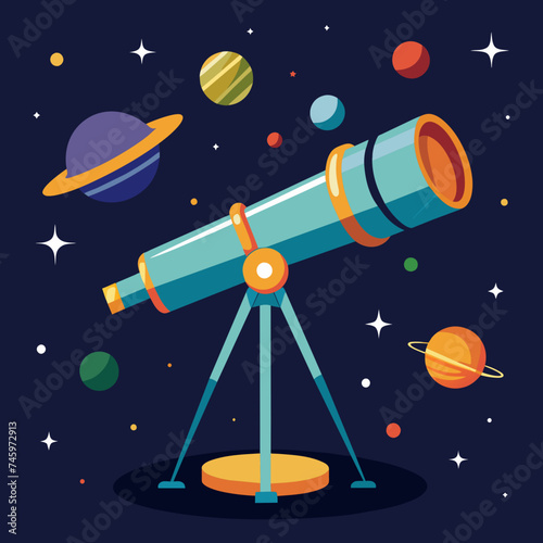 A vintage telescope, revealing the mysteries of the cosmos. vektor illustation