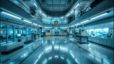 Biological laboratory in a large and high underground bunker. Generative AI.