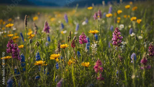 Meadow backdrop with vibrant spring wildflowers. 