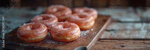 Glazed donut set over a wooden surface photo