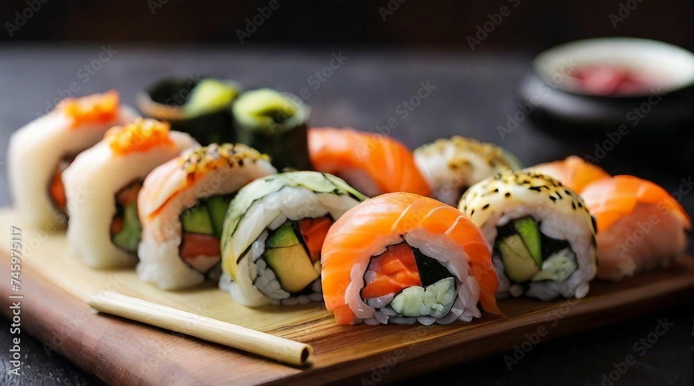Sushi rolls neatly arranged on a plate Sushi rolls neatly arranged on a plate