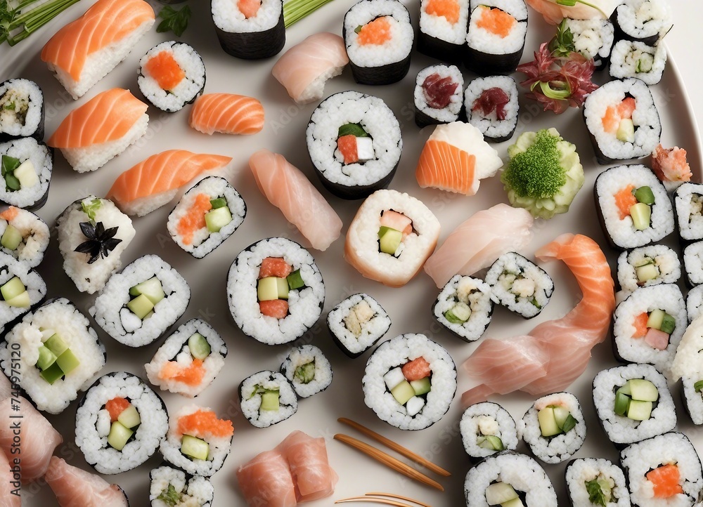 Sushi rolls neatly arranged on a plate Sushi rolls neatly arranged on a plate