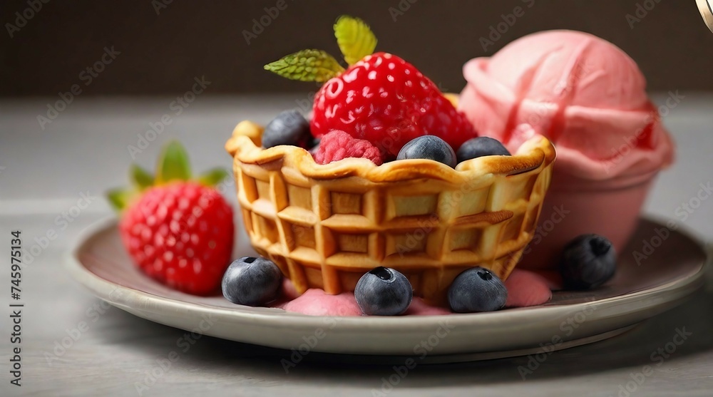 Waffle cup with fruit sorbet