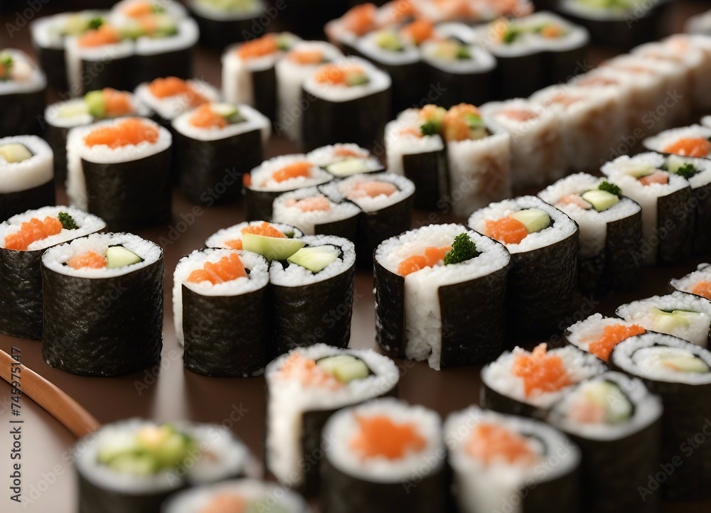 Sushi rolls neatly arranged on a plate Sushi rolls neatly arranged on a plate