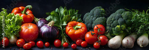 Fresh delicious ingredients of organic food for healthy cooking   Fresh farmer vegetables on a black chalkboard background