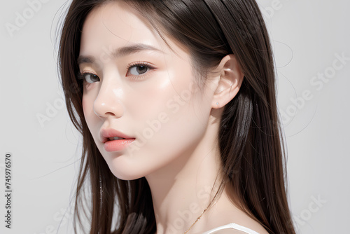 Gorgeous Young Female Model - Fashion or Cosmetics Model - Beauty with Perfect Fine Features - Beautiful Smooth Hair