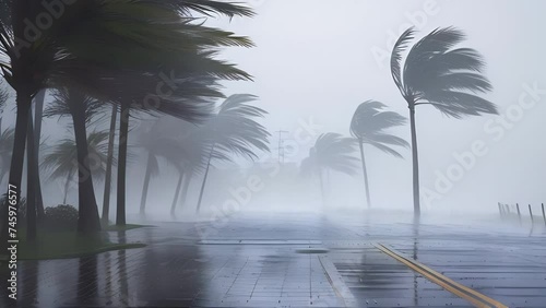 Hurricane strong wind and torrential rain photo