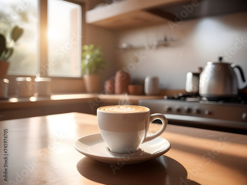 Brewed Bliss. Coffee Centerstage in a Sunlit Kitchen Ambiance