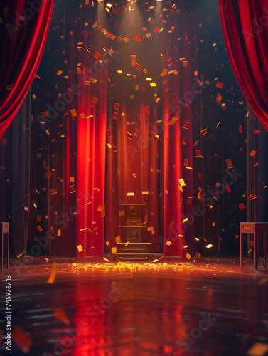 Realistic 3d red product podium on red silk background. Red product stage for product demonstration. Background for presentation, advertising, banner, poster.