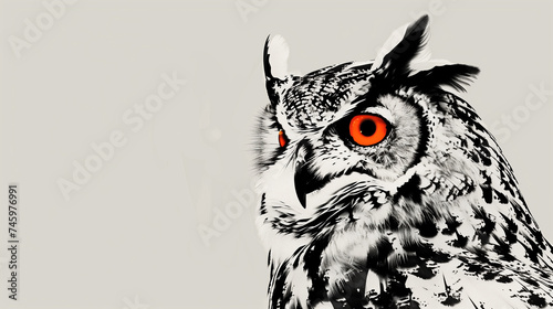 Owl with big eyes on white background.