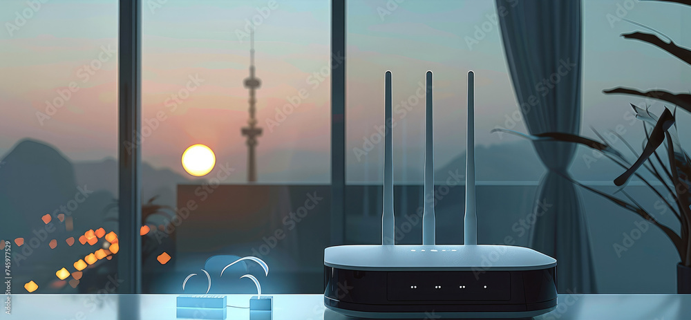 A router that gives out wi-fi. Generative AI. - obrazy, fototapety, plakaty 