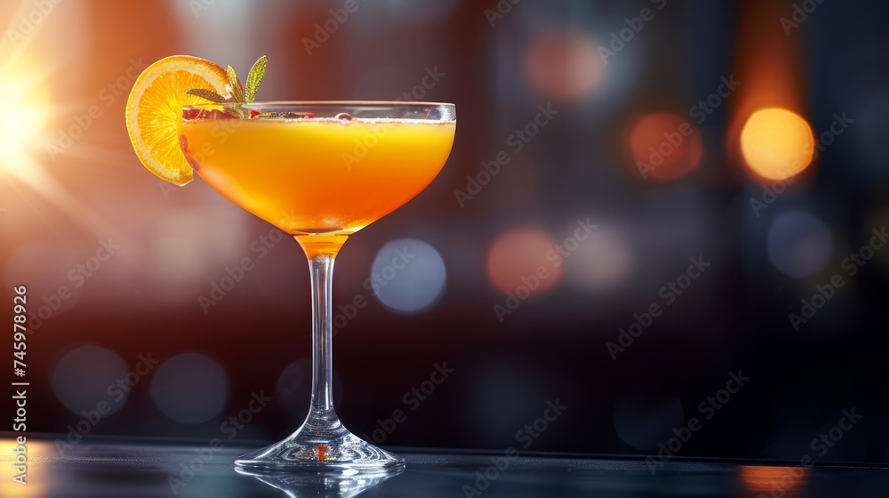 Image of a delicious cocktail presented on a sleek black tabletop, copy space for text - obrazy, fototapety, plakaty 
