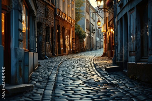 Vintage Charm: Historic Cobblestone Streets in a European Cityscape