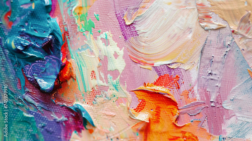 Vibrant Abstract Art: Close-Up Texture of Colorful Oil Brushstrokes