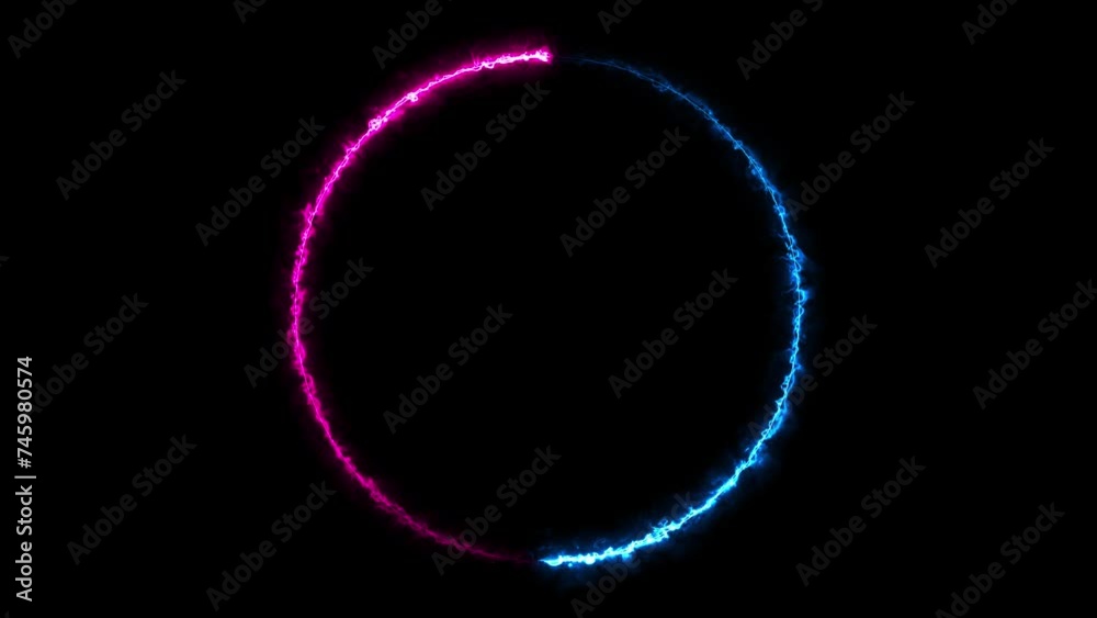 Two popular colors bright glowing neon abstract seamless background. Moving neon circle pattern. Fluorescent lights. Phantom blue, lush lava and aqua menthe neon lights. Loopable 4 k video.