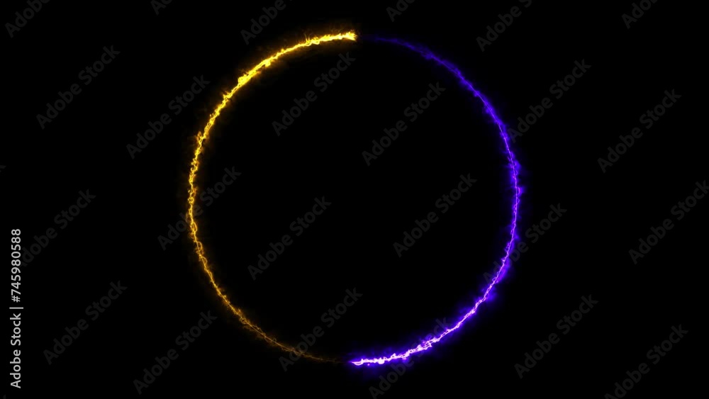 Two popular colors bright glowing neon abstract seamless background. Moving neon circle pattern. Fluorescent lights. Phantom blue, lush lava and aqua menthe neon lights. Loopable 4 k video.