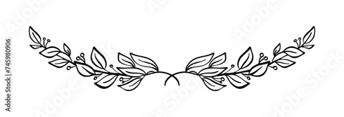 Black hand drawn laurel divider illustration for certificate. depicting an award, achievement, heraldry, logo vector