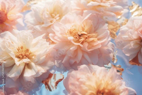 aesthetic photo of pastel peach color flowers underwater horizontal background