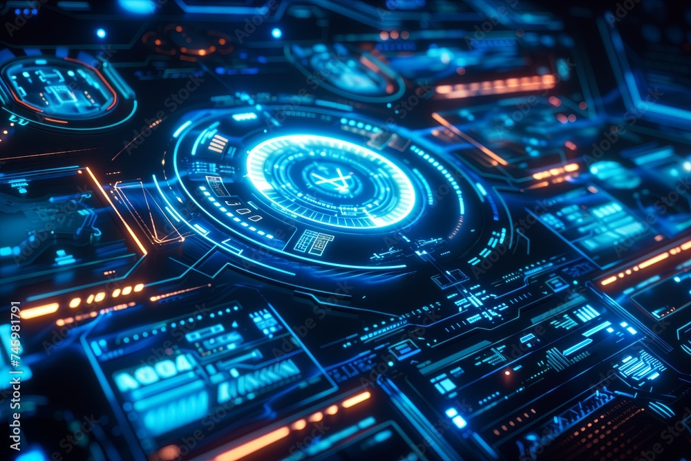Technology background with HUD design blue neon color