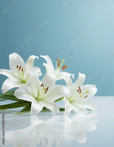 Cross with White Lilies - Background for Christianity - Symbolism for Mourning or Funeral - Crucifixion of Jesus Christ photo
