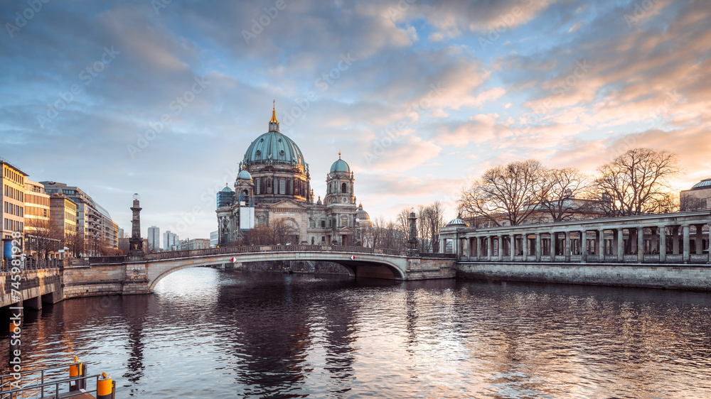 the famous berlin cathedral during sunset