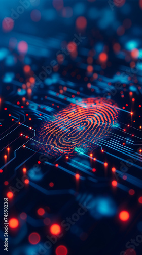 digital illustration of biometrics fingerprint on dark background..